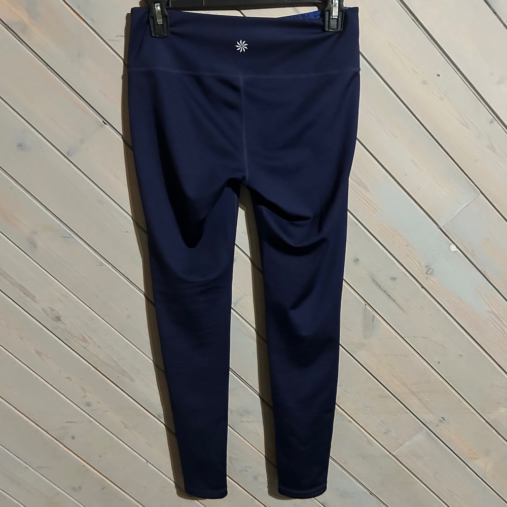 Athleta Reversable Navy Blue Patterned Leggings‎ Athleisure Workout Athletic